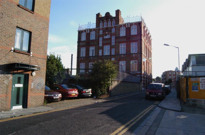 Durward Street (Buck's Row) in 2006. Murder scene of Polly Nichols, the first victim in the Jack the Ripper murders.. Modern photograph (2007): the site as it was then, not in 1888